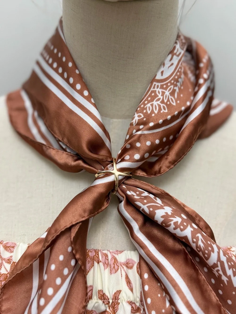 Scarf Ring Clip Buckle Minimalist Cross Design Gold Silver Rose Gold 3 Colors